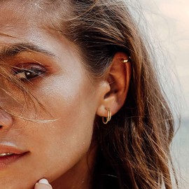 WEARON Double Hoop Earrings for Women Gold Stud 14K Gold Plated Simple Hypoallergenic Small Ear Illusion Jewelry