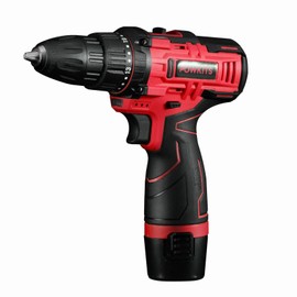 POWKITS Cordless Drill Tool Set: 12V Power Drill Tool Kit with Battery & Charger, 142Pcs Home Hand Repair Tools Box, Portable Household Basic Drills Case for Men & Women, Red