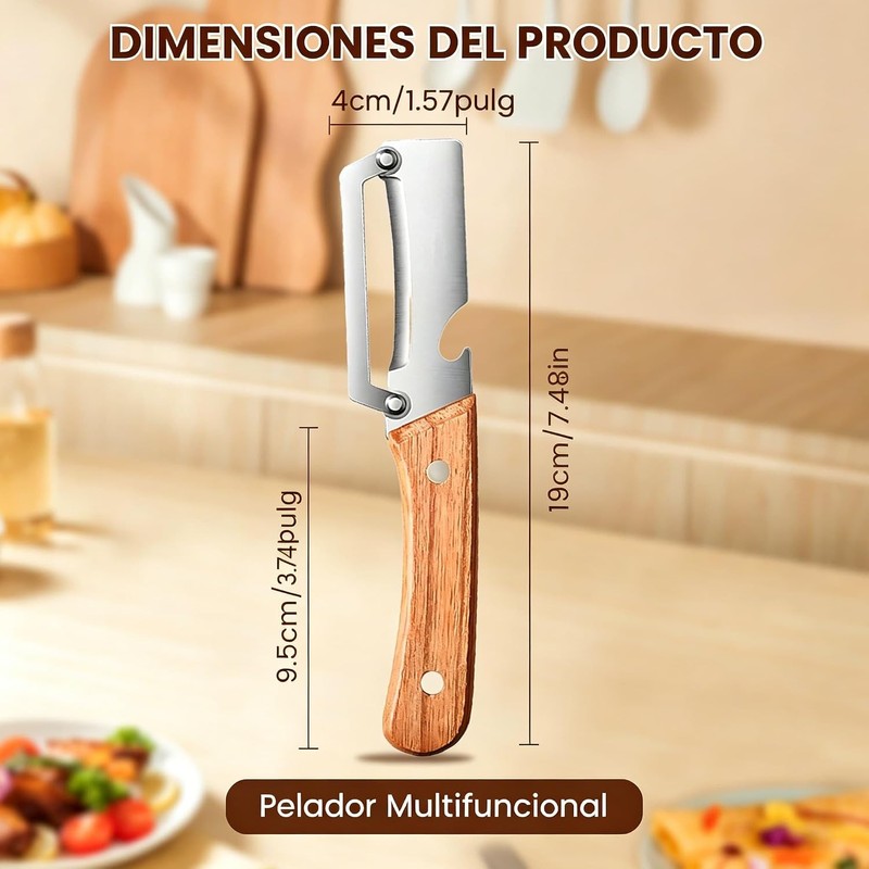 Pelador de Verduras Multifuncional Para Cocina, Con Mango de Madera