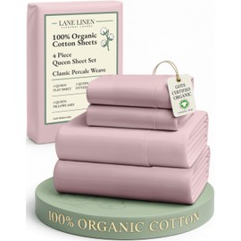 LANE LINEN Eco Friendly 100% Organic Cotton Sheets Queen Size, Mercerized Cotton Fully Elasticized Reinforced Seams Low Pill Fade Resistant Hotel Luxury Bed Sheets Set- Dusty Rose