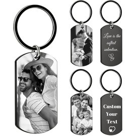 Llavero personalizado con foto, llavero personalizado con imagen, texto o logotipo, regalo de acero inoxidable grabado con láser para papá, novio, marido, aniversario, cumpleaños