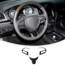 Linskip Steering Wheel Trim Compatible with 2015-2023 Chrysler 300 Accessories, for Chrysler 300 Steering Wheel Cover for Chrysler 300 Carbon Fiber Interior Accessories(Black)