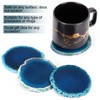 BENECREAT 4Pcs Small Blue Agate Coasters, 6-7.5cm Round Dyed Sliced