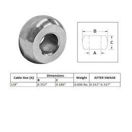 DBMIMPORTERS Stainless Steel 316 Plain Ball Swage 1/8" for Industrial Wire Rope Terminal Cable 10 Pcs
