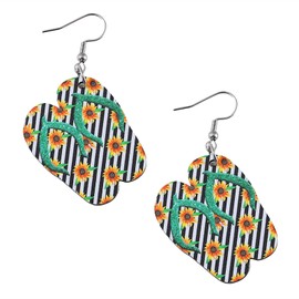 Mintolex Hawaiian Summer Earrings for Women Funny Double-sided Print Wood Beach Earrings for Luau Beach Hula Party Vocation Lightweight Tropical Flip-flops Shaped Holiday Drop Dangle Earrings Jewelry Gifts, 1 Pair Sunflowers