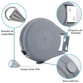 Sugarzoon 1PCS Tendedero Retráctil, Tendedero Viaje a Prueba Viento con Cuerda Extensible, Ahorra Espacio y Fácil Instalación Ajustable Tendedero Ropa para Exteriores y Interiores (15m)