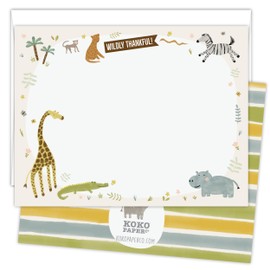 Koko Paper Co Wildly Thankful Safari Thank You Cards. 25 Flat Cards + 25 Bright White Envelopes. Made in the U.S.A.