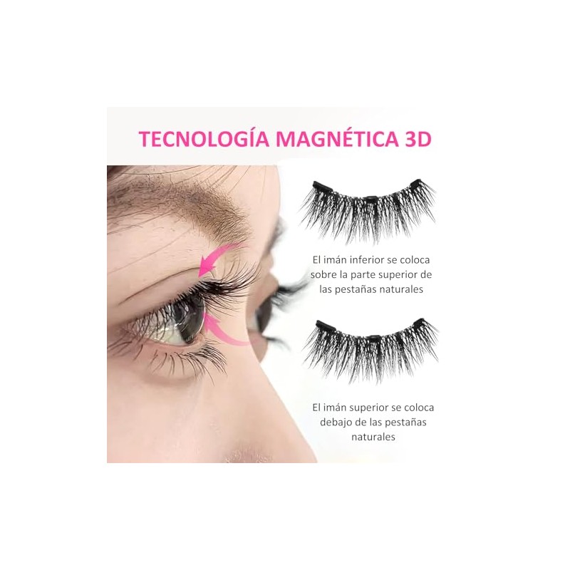 Pestañas Magnéticas Reutilizables 2 Pares, Kit con Aplicador, Sin Pegamento,