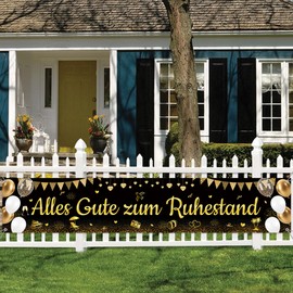 Retirement Decorative Banner for Women and Men - Happy Retirement Decoration Black Gold for Retirees, Extra Large Photography Background for Pension Farewell Party 40 x 210 cm