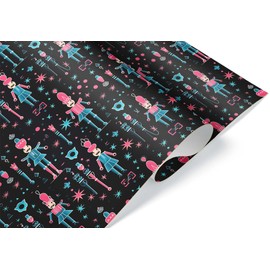 Blue and Pink Neon Nutcracker Theme Thick Wrapping Paper, Xmas Holiday Present Gift Wrap for Her, Christmas Ballet Decor (6 foot x 30 inch roll)