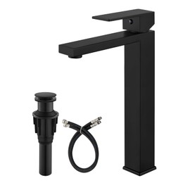 gotonovo Vessel Sink Faucet Single Handle Tall Bathroom Faucet One Hole Modern Lavatory Vanity Basin Mixer Tap Matching Supply Hoses and Pop up Drain Without Overflow, Matte Black