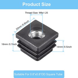 MyyiTar 8 Pcs Square Chair Leg Floor Protector, Furniture Leg Protectors, Plastic Plugs 0.8"x0.8" OD Square Tubing Endcap with M8 Thread for Tubular Racks Legs Inserts,Black 0.8 inch