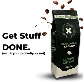 Black Insomnia Ground Coffee - The Strongest Coffee in the World - 1lb (Dark Roast, 1 Pound)