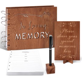 LYOOmaLL Funeral Guest Book Set Wooden Guest Books for Memorial Service Celebration of Life in Loving Memory Guestbook Set with Table Sign and Pen