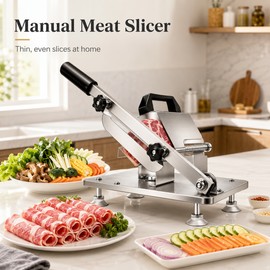 Manual Meat Slicer for Home Kitchen Prep – Adjustable Stainless Steel Cutter for Meat and Vegetables