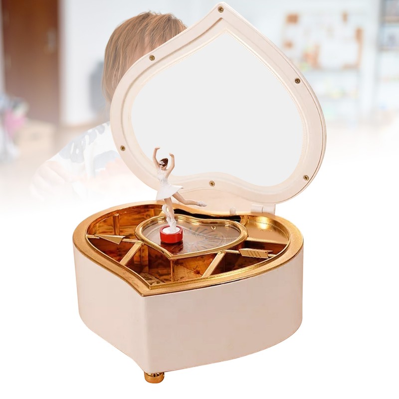 Music Box White Ballet Dancing Girl Heart Shaped Clear Melody