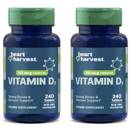 Heart & Harvest 50mcg 2000IU Vitamin D3 Tablets, 2, 240 Tablets / Heart & Harvest 50mcg 2000IU 비타민 D3 타블렛, 2개, 240정