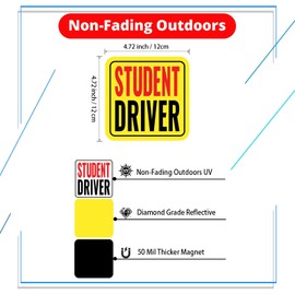 Linsaner New Driver Magnet for Car, Student Driver Magnet, 2-Pack Removable Reflective Car Decals - Durable Automotive Exterior Accessories Stickers for Cars (Red/Black - Student, 4.72 inch)