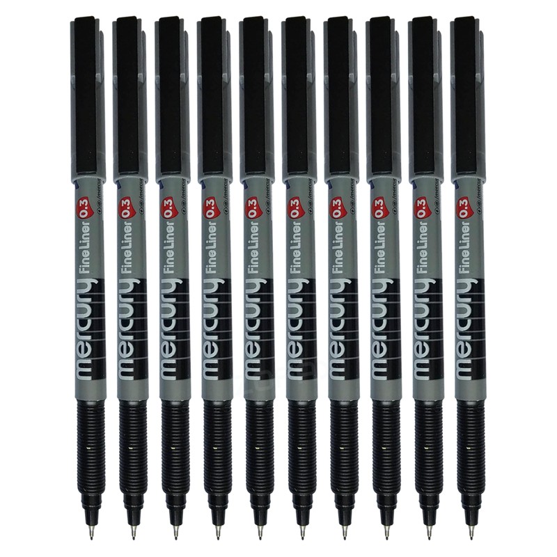 BLACK Fineliner Pens, 0.3mm Extra Fine Tip, Pack of 10,
