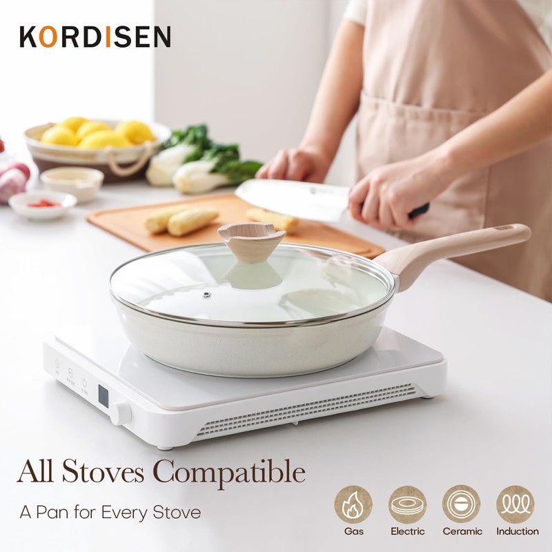 Kordisen Nonstick Ceramic Frying Pan with Lid, 11 Inch Ceramic