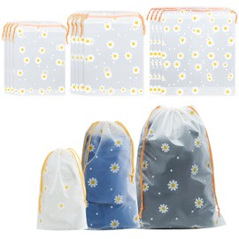 GOTRUST 15 x Reusable Bags for Travel Bag, Clothes Bag, Frosted Waterproof Clothing Plastic Bag, Transparent Shoe Bag with Drawstring, transparent