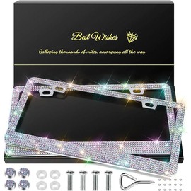 Aorvp 2 Pack Bling License Plate Frames for Women, Sparkly Rhinestone Diamond Car Accessories with Glitter Crystal Caps (Black) - Color: Black