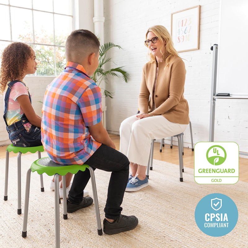 ECR4Kids Daisy Stackable Stool Set, Flexible Seating, Grassy Green, 8-Piece