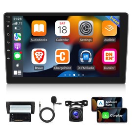 [2G+64G] 10.1 inch Android 13 Single Din & Double Din Car Stereo Touch Screen Carplay Radio, Wired&Wireless CarPlay/Android Auto/Hi-Fi/Bluetooth/1080P/SWC/GPS+AHD Backup Camera+ MIC