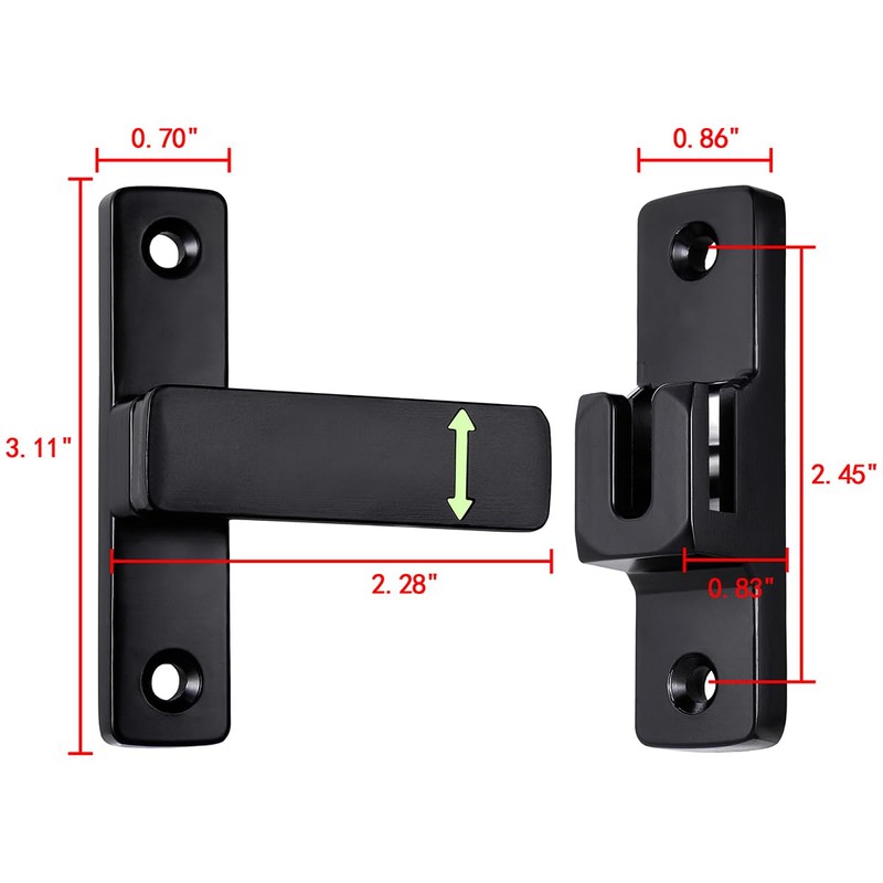 Wocoe 3 Packs Black 90/180° Barn Door Lock，Zinc Alloy Flip
