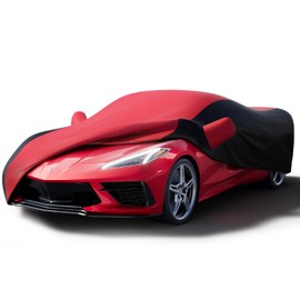 KAKIT Waterproof Car Cover Custom Fit for 2020-2022 C8 Stingray, UV Resistant Fade-Proof Cover for Chevy Corvette, Indoor & Outdoor Use (Red & Black Combo)