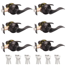 Probrico (6 Pack Entrance Lever Door Handle Oil Rubbed Bronze, Entry Levers Combo Pack, Keyed Alike Door Locks Lockset Contemporary Style, Contractor Pack