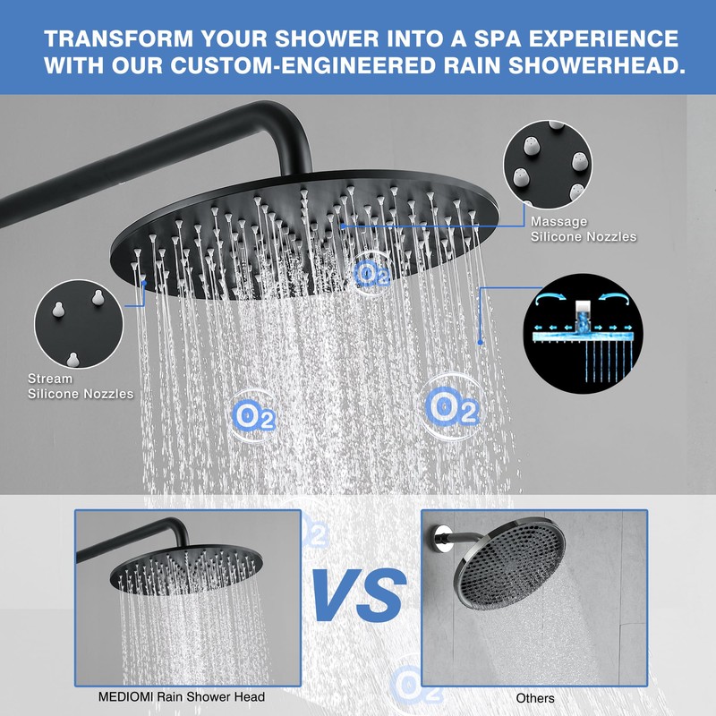 MEDIOMI Solid Metal Large Rain Shower Head, Round High Flow