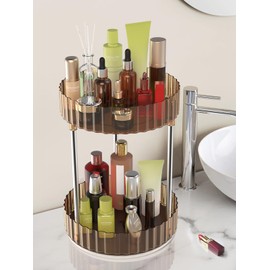 WNYT 360 Rotating Makeup Organizer 2 Tiers-Rotating Makeup Organizer and Storage for Vanity Countertop,Acrylic Cosmetic Skincare Perfume Organizer,Dresser Bathroom Lazy Susan Organizers(Gold)