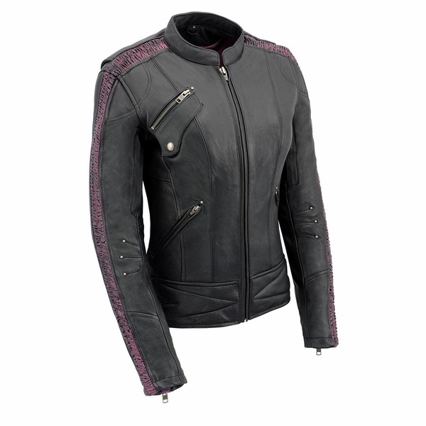 Milwaukee Leather MLL2570 Women's Black 'Phoenix Embroidered' Leather Motorcycle Jacket