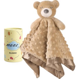 MOVEPAI Baby Lovey Security Blanket, Soft Teddy Bear Stuffed Animal Snuggle Toy, Baby Registry Search Receiving Blankets for Newborn Infant Essentials Gifts for Boys Girls, Brown 16 Inch