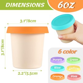 Kamehame 6oz Silicone Ice Cream Containers with Lids, Mini Tubs Set of 6 Small Ice Cream Storage Container for Homemade Icecream