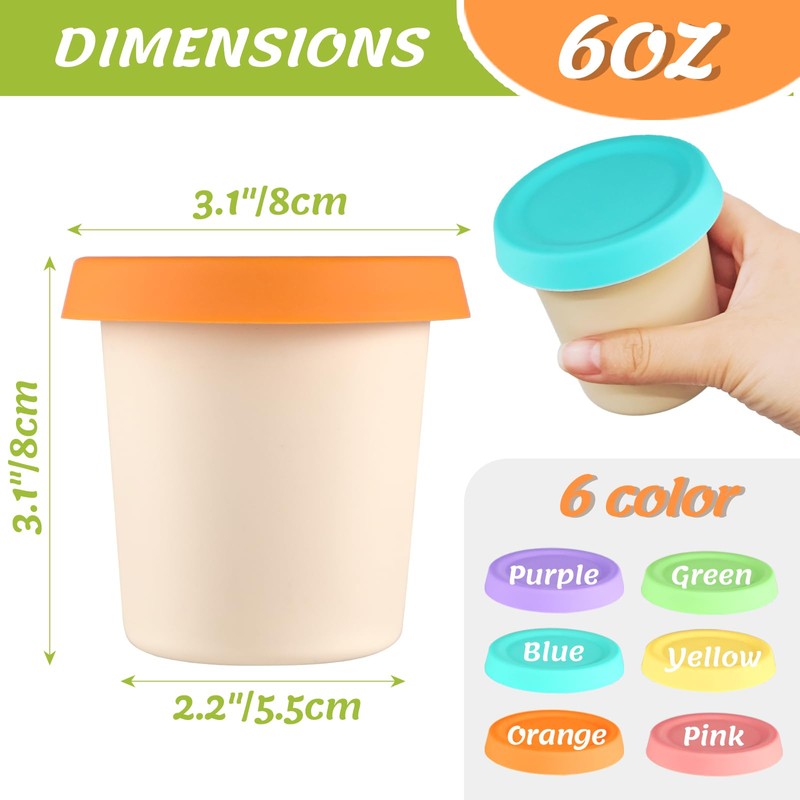 Kamehame 6oz Silicone Ice Cream Containers with Lids, Mini Tubs