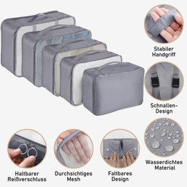 Pack of 10 Suitcase Organiser, Packing Cubes, Packing Cubes for Backpack, Travel Organiser, Packing Bags Set with Clothes Bags, Shoe Bag, Laundry Bag, Cosmetic Bag, Travel Gadgets (Grey)