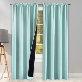 KEQIAOSUOCAI Bedroom Completely Shaded Draperies - 100PCT Blackout Privacy Protection & Noise Reducing Window Treatment Rod Pocket Curtain Panels for Living Room (Aqua 2 Panels W42 x L84)