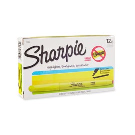 Sharpie Pocket Style Highlighters, Chisel Tip, Fluorescent Yellow, Box of 12