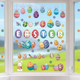 LHIUEM Easter Window Stickers,Funny Easter Egg Window Decals,Bunny Stickers for Nursery, Rabbit Egg Basket Door Wall Decals for Party,Spring Clings Decoration for Kids Room Bedroom Home Wall Art Decor
