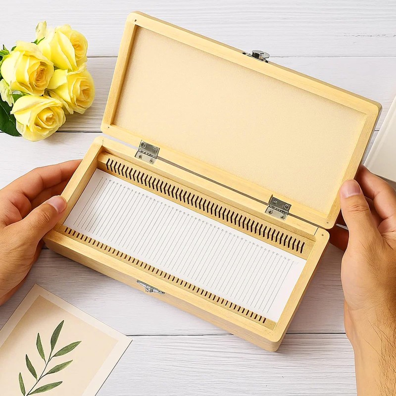 26x10.5x3.5CM Wooden Slide Storage Box for Microscope Slides, Holds 50