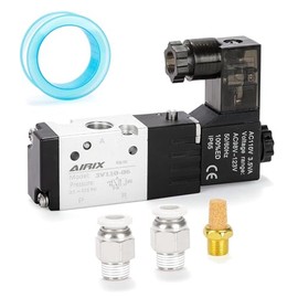 AIRIX 3V110-06 Pneumatic Solenoid Valve AC110V, 2 Position 3 Way, 1/8" NPT, Pilot-Operated Single Coil, Fast Response Electric Air Valve With Junction Box & Quick Connect Fittings