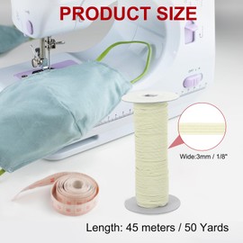 PATIKIL Elastic Bands 3mm x 45 Meters, Polyester Flat Elastic Cord Stretch Strap for Sewing Crafting DIY, Beige