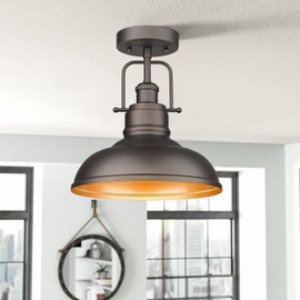 zeyu Farmhouse Semi Flush Mount Light Fixture, 11 Inch Industrial Ceiling Light Fixture for Indoor Outdoor, Oil Rubbed Bronze Finish, ZY41-F ORB