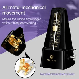 TERENCE Mechanical Metronome for Piano Guitar Violin Bass Drum and Other Musical Instruments Loud Sound and High Precision Track Beat and Tempo, Portable Metronome Gift Teaching for Beginners (Black)