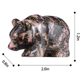Hxswkk 3" Bear Figurine Gifts for Hand Carved, Gemstone for Office Bear Statues Home Decor (Rhodonite)
