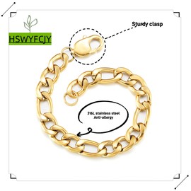 HSWYFCJY Bracelets for Men Womens Gold Figaro Bracelets Width 7mm Stainless Steel Links Chain Bracelet Length 23cm Jewellery Gifts for Birthday Christmas