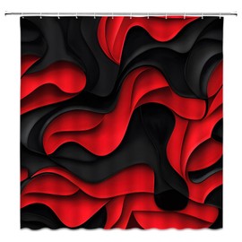 AMFD Black Red Shower Curtain Modern Abstract Geometric 3D Gradient Design Futuristic Aesthetic Fashion Bathroom Curtains Decor Fabric Set Include Hooks,(70" WX70 H)