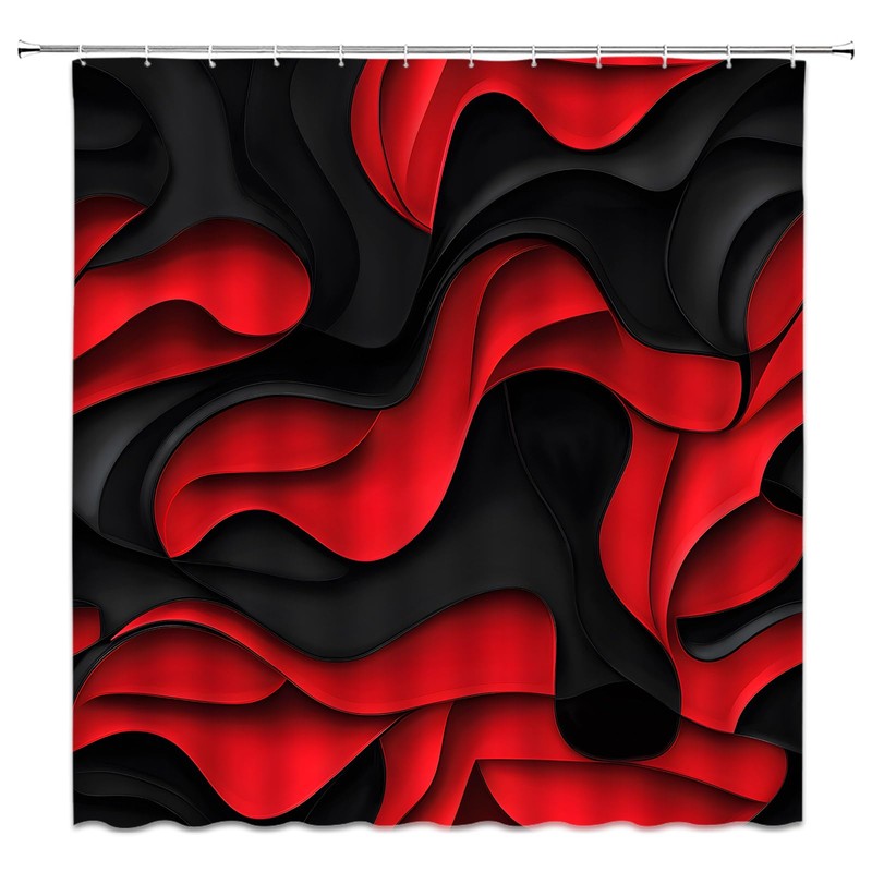 AMFD Black Red Shower Curtain Modern Abstract Geometric 3D Gradient